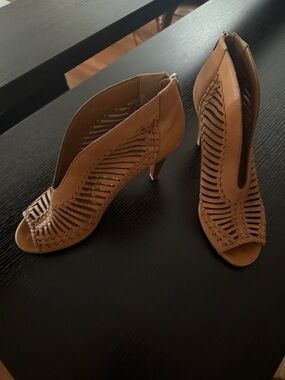 Vince Camuto Tan Woven Open-Toe Heel Booties